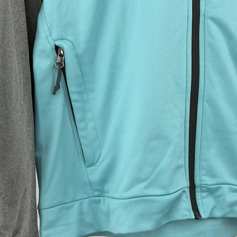 The North Face Full Zip‎ Hoodie Gray Teal Softshell Jacket Mens M Zip Pockets